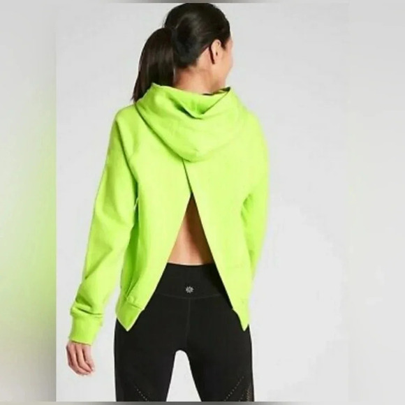 Athleta Moonrise Lime Green Open Black Athletic Hoodie Neon size Small - Picture 2 of 10